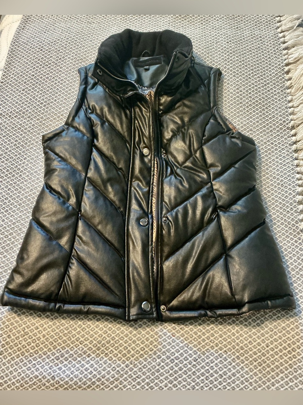 Steve Madden Black Quilted Faux-Leather Puffer Vest